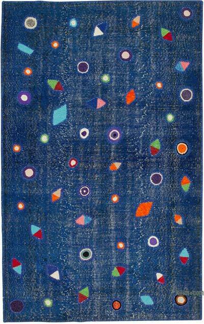 Azul Oscuro Alfombra De Retazos Turca Sobre-teñida - 171 cm x 271 cm
