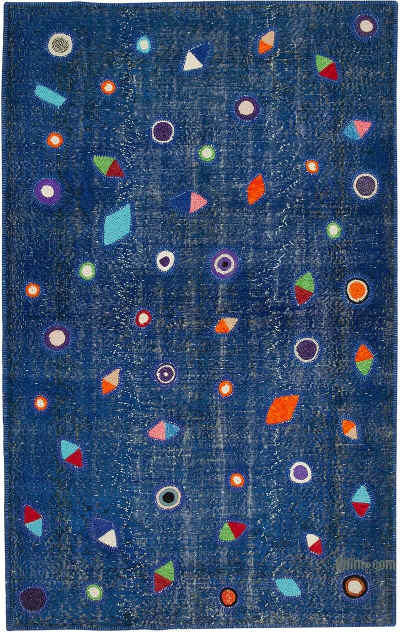 Azul Oscuro Alfombra De Retazos Turca Sobre-teñida - 171 cm x 271 cm - K0051150