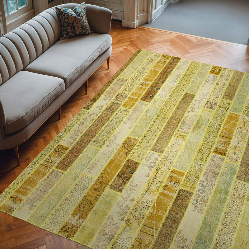 Amarillo Alfombra De Retazos Turca Sobre-teñida - 248 cm x 305 cm - K0051152
