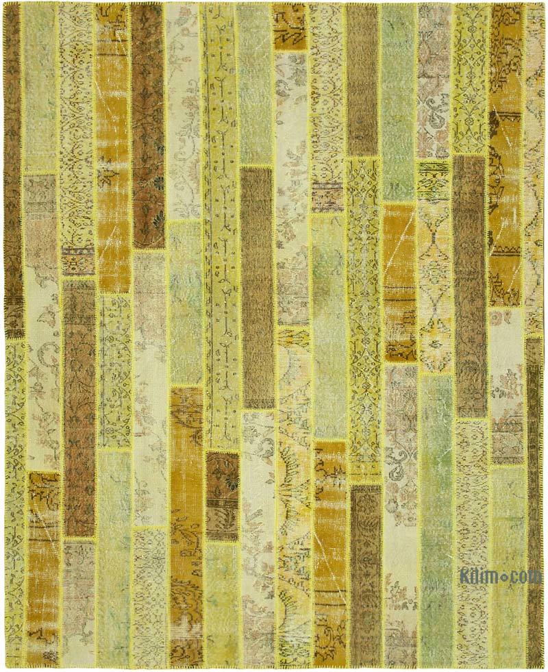 Yellow Patchwork Hand-Knotted Turkish Rug - 8' 2" x 10'  (98" x 120") - K0051152