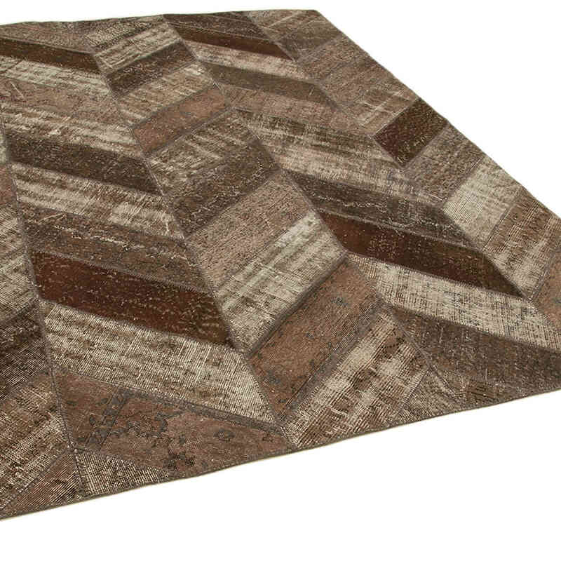 Brown Patchwork Hand-Knotted Turkish Rug - 7' 11" x 10' 1" (95" x 121") - K0051155