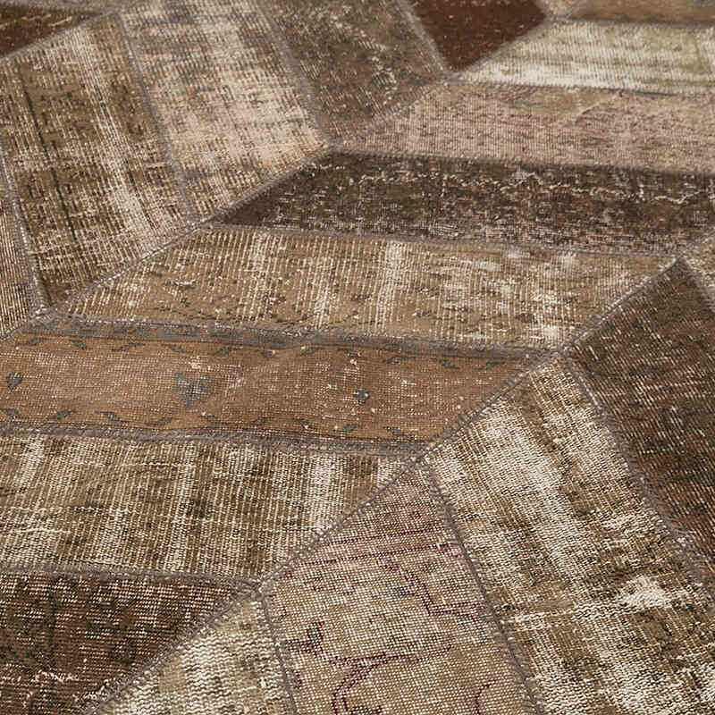 Brown Patchwork Hand-Knotted Turkish Rug - 7' 11" x 10' 1" (95" x 121") - K0051155