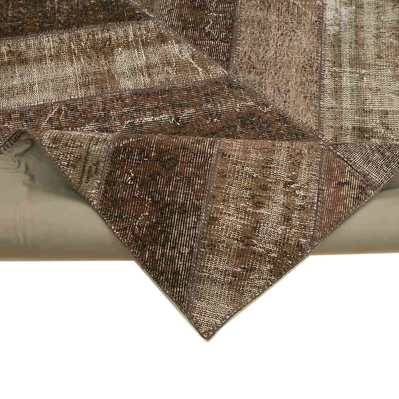 Brown Patchwork Hand-Knotted Turkish Rug - 7' 11" x 10' 1" (95" x 121") - K0051155