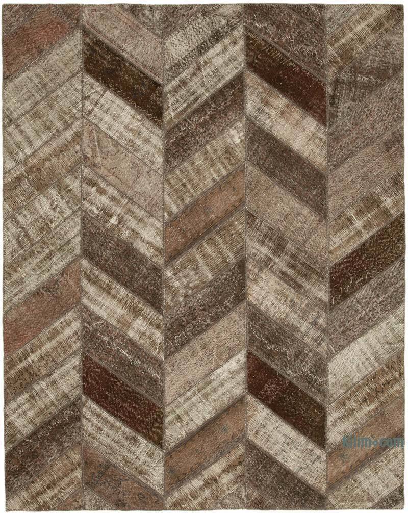 Brown Patchwork Hand-Knotted Turkish Rug - 7' 11" x 10' 1" (95" x 121") - K0051155