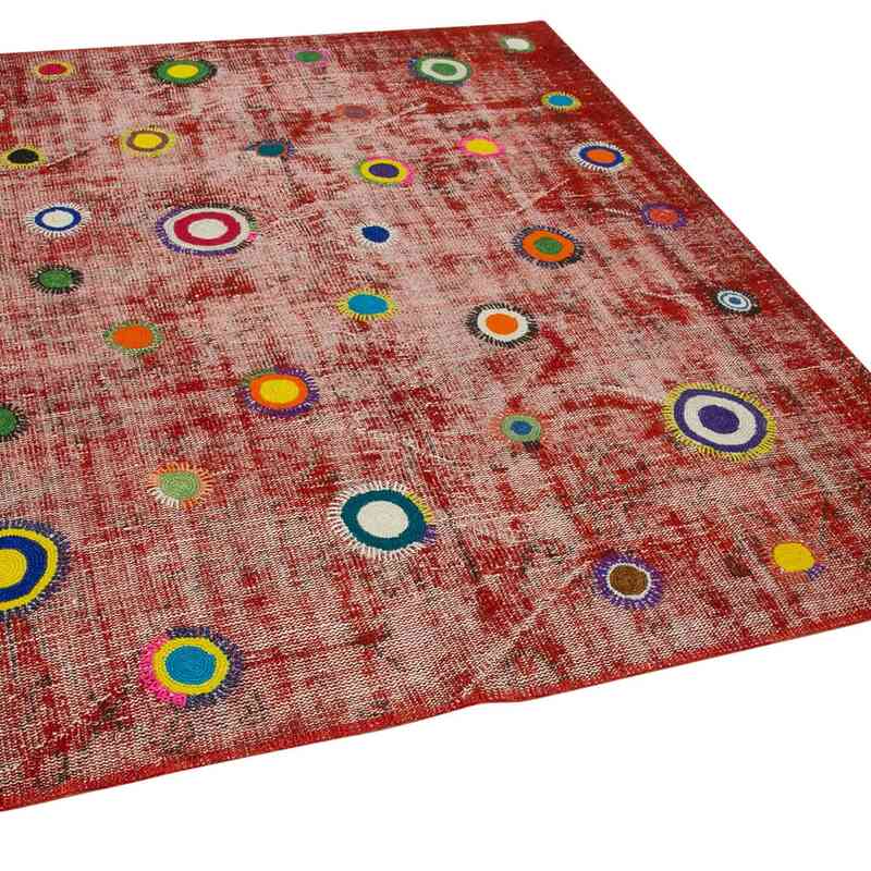 Red Patchwork Hand-Knotted Turkish Rug - 5' 10" x 7'  (70" x 84") - K0051157