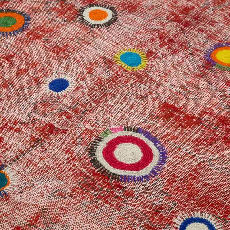 Red Patchwork Hand-Knotted Turkish Rug - 5' 10" x 7'  (70" x 84") - K0051157