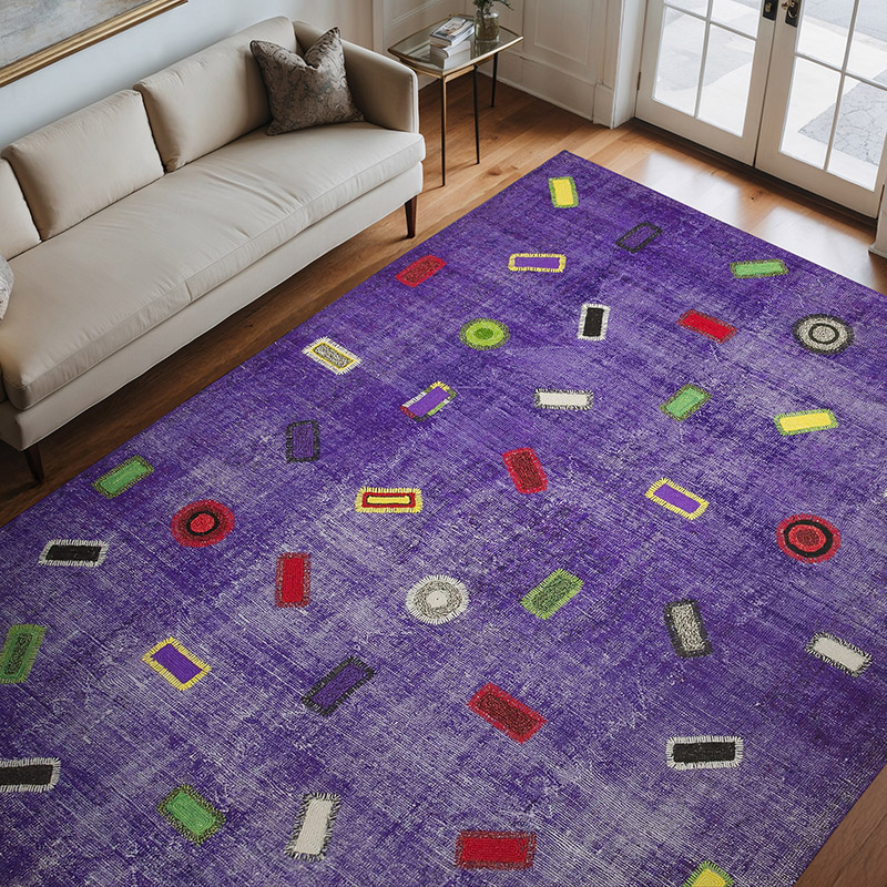 Purple Patchwork Hand-Knotted Turkish Rug - 7' 10" x 10' 8" (94" x 128") - K0051163