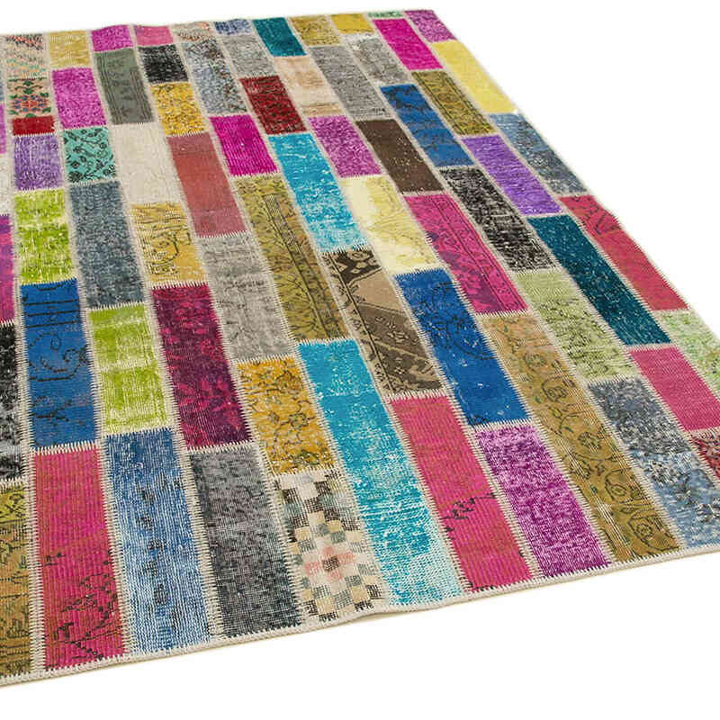 Multicolor Alfombra De Retazos Turca Sobre-teñida - 174 cm x 245 cm - K0051165