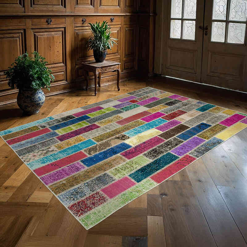 Multicolor Alfombra De Retazos Turca Sobre-teñida - 174 cm x 245 cm - K0051165