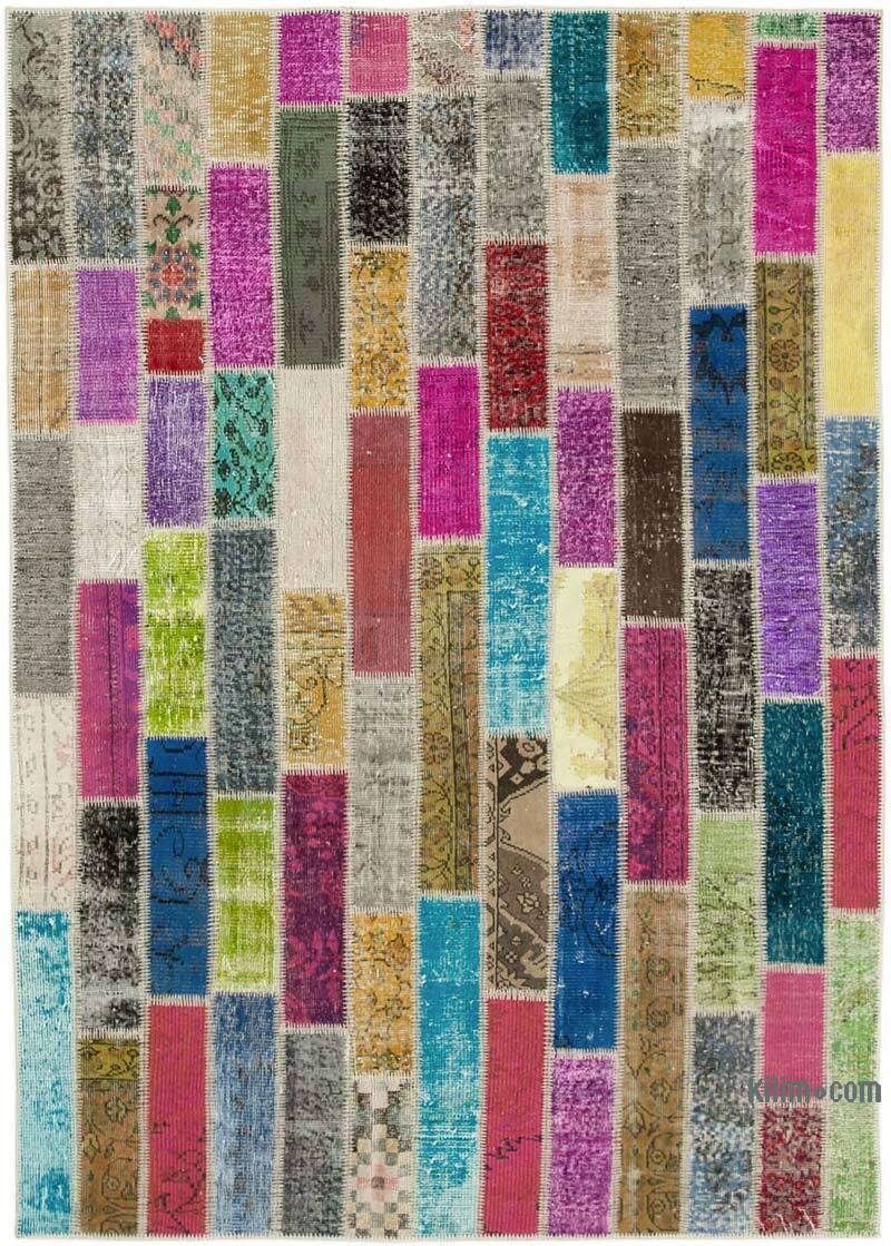 Multicolor Alfombra De Retazos Turca Sobre-teñida - 174 cm x 245 cm - K0051165