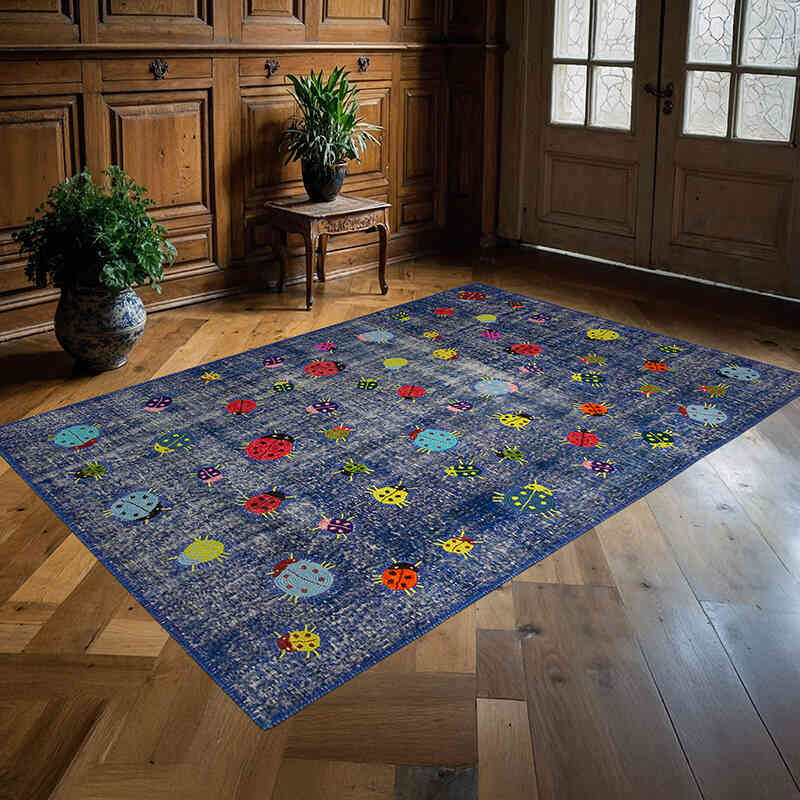 Blue Patchwork Hand-Knotted Turkish Rug - 5' 1" x 7' 5" (61" x 89") - K0051166