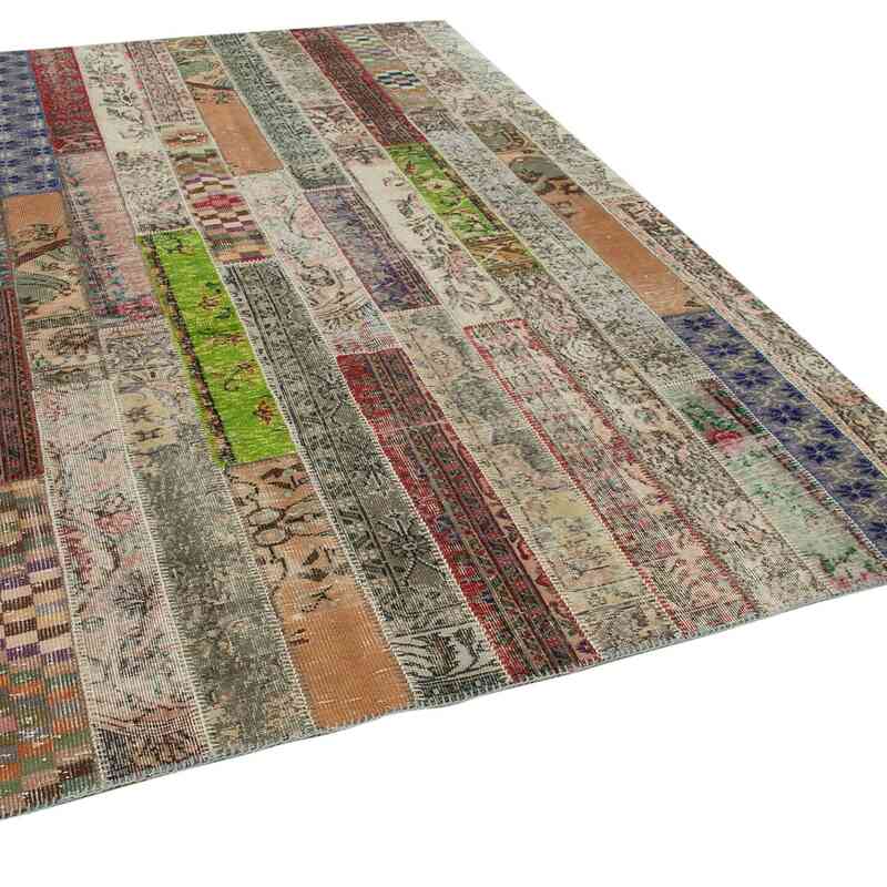 Multicolor Patchwork Hand-Knotted Turkish Rug - 6' 7" x 9' 10" (79" x 118") - K0051175