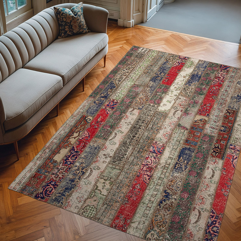 Çok Renkli, Kırmızı Patchwork El Dokuma Halı - 205 cm x 303 cm - K0051178