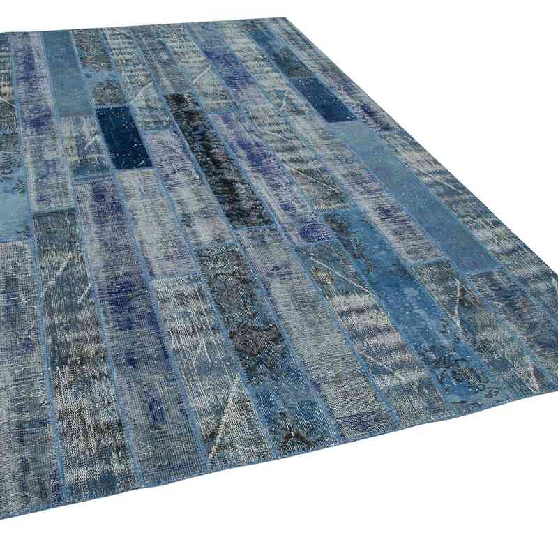 Blue Patchwork Hand-Knotted Turkish Rug - 6' 4" x 9' 10" (76" x 118") - K0051179