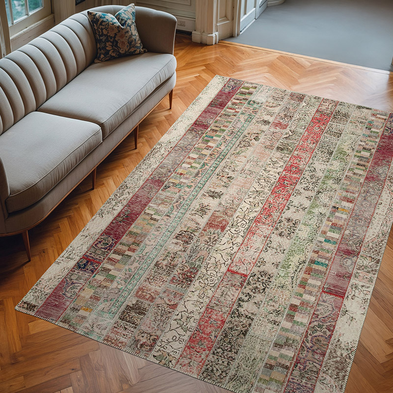 Multicolor, Rojo Alfombra Turca de Retazos - 203 cm x 305 cm - K0051182