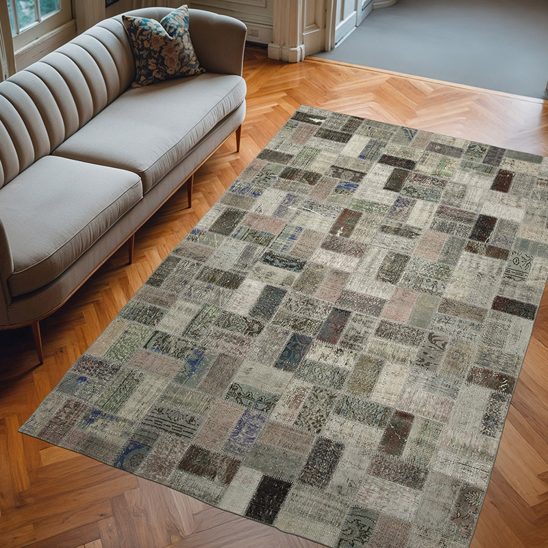 Gri Patchwork El Dokuma Halı - 202 cm x 310 cm - K0051184