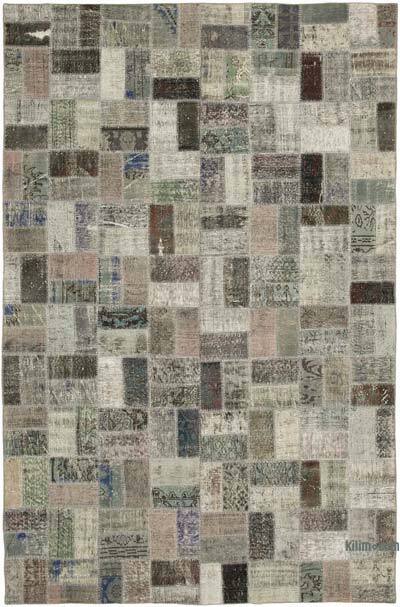 Gray Patchwork Hand-Knotted Turkish Rug - 6' 8" x 10' 2" (80" x 122")