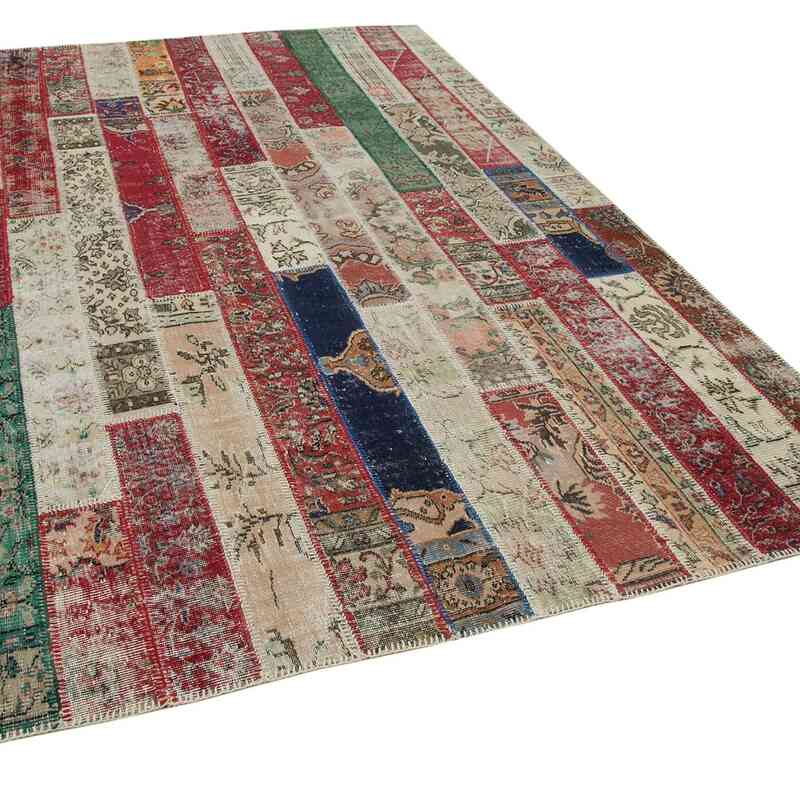Multicolor, Red Patchwork Hand-Knotted Turkish Rug - 6' 7" x 9' 9" (79" x 117") - K0051187