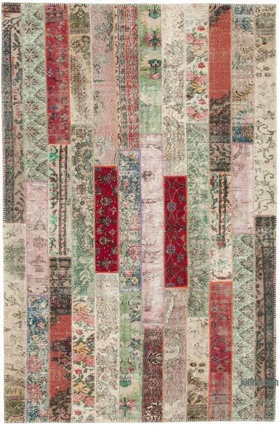 Kırmızı, Çok Renkli Patchwork El Dokuma Halı - 200 cm x 305 cm