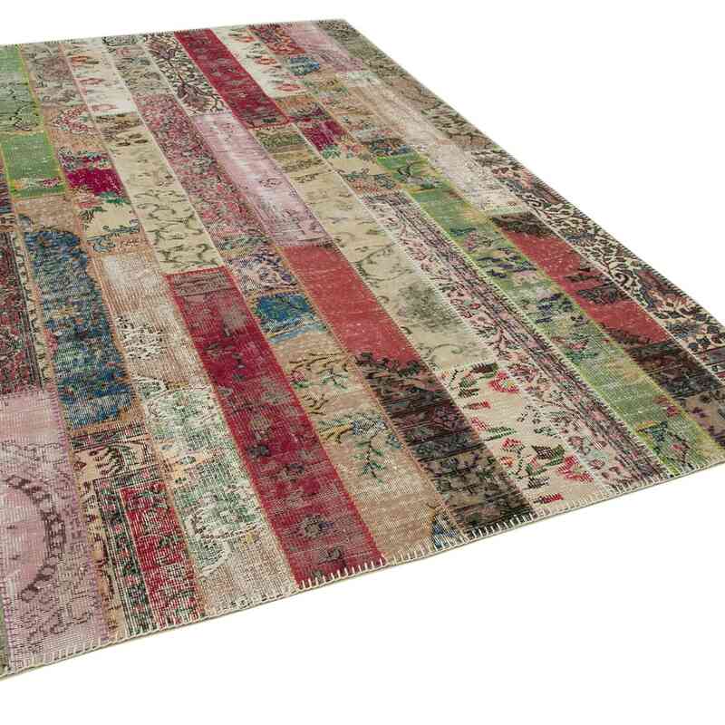 Multicolor, Red Patchwork Hand-Knotted Turkish Rug - 6' 7" x 10'  (79" x 120") - K0051191