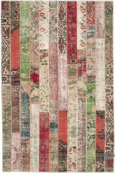 Çok Renkli, Kırmızı Patchwork El Dokuma Halı - 201 cm x 305 cm