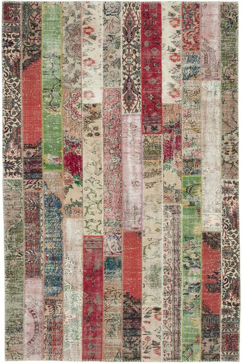 Multicolor, Red Patchwork Hand-Knotted Turkish Rug - 6' 7" x 10'  (79" x 120") - K0051191