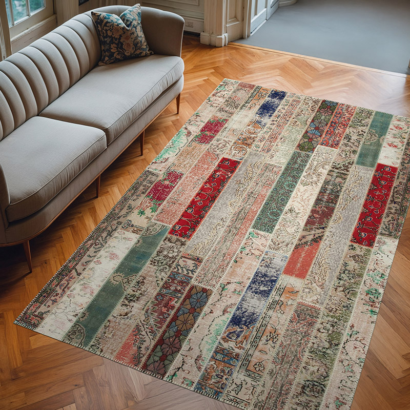 Patchwork Hand-Knotted Turkish Rug - 6' 6" x 10'  (78" x 120") - K0051192