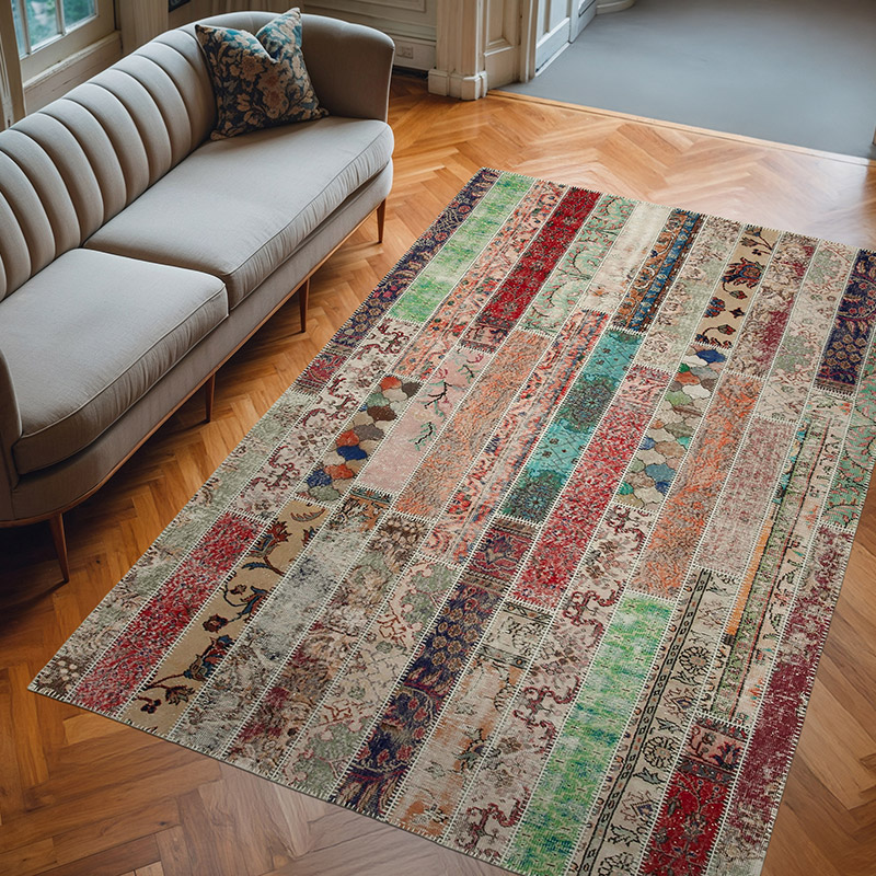 Çok Renkli, Kırmızı Patchwork El Dokuma Halı - 204 cm x 308 cm - K0051193