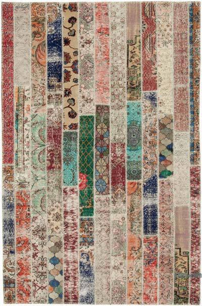 Kırmızı, Çok Renkli Patchwork El Dokuma Halı - 203 cm x 307 cm