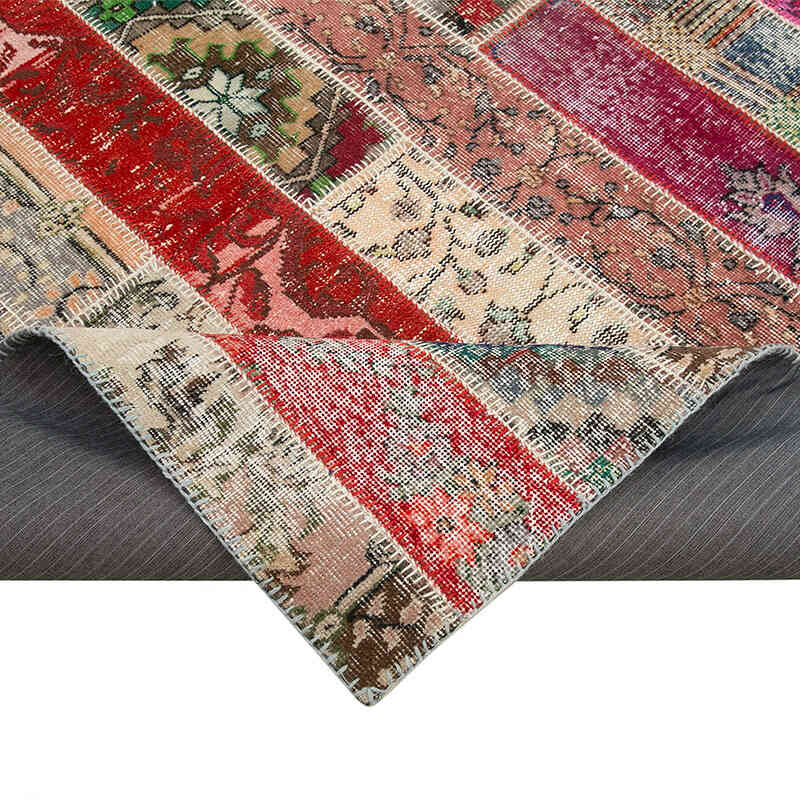 Multicolor, Red Patchwork Hand-Knotted Turkish Rug - 6' 8" x 10' 1" (80" x 121") - K0051196