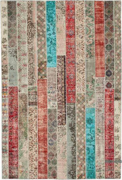 Çok Renkli, Kırmızı Patchwork El Dokuma Halı - 204 cm x 306 cm
