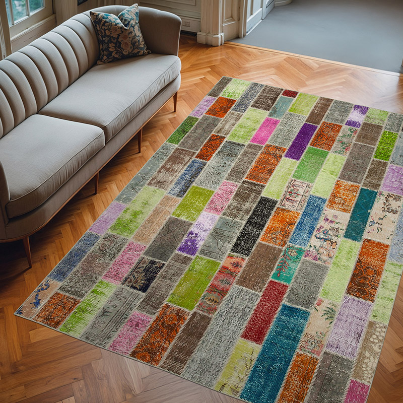 Çok Renkli Boyalı Patchwork Halı - 210 cm x 301 cm - K0051200