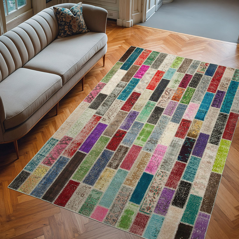 Çok Renkli Boyalı Patchwork Halı - 200 cm x 307 cm - K0051201