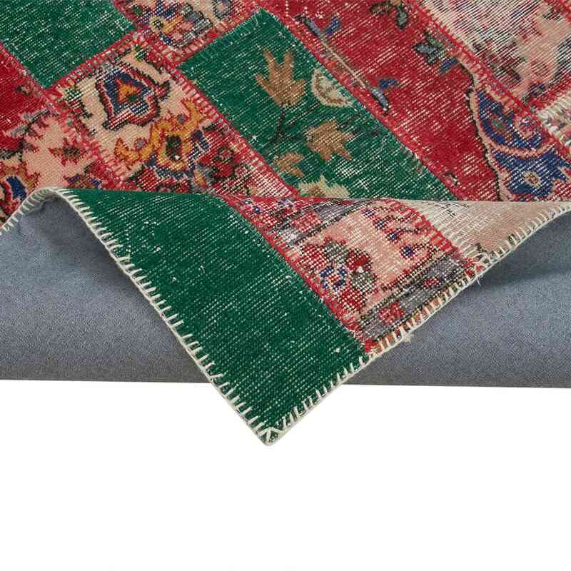 Multicolor, Red Patchwork Hand-Knotted Turkish Rug - 6' 7" x 9' 11" (79" x 119") - K0051209