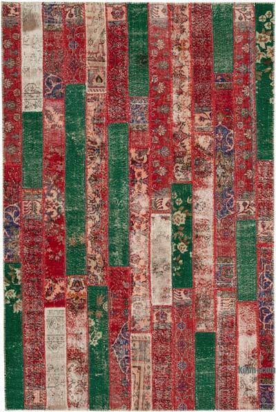 Patchwork Hand-Knotted Turkish Rug - 6' 7" x 9' 11" (79" x 119")