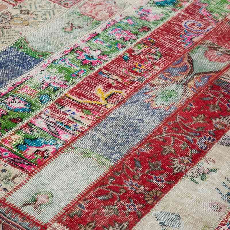 Multicolor, Red Patchwork Hand-Knotted Turkish Rug - 8'  x 10' 1" (96" x 121") - K0051212