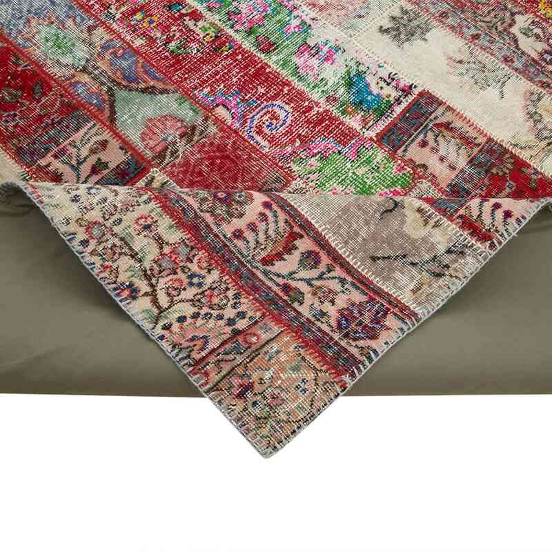 Multicolor, Red Patchwork Hand-Knotted Turkish Rug - 8'  x 10' 1" (96" x 121") - K0051212