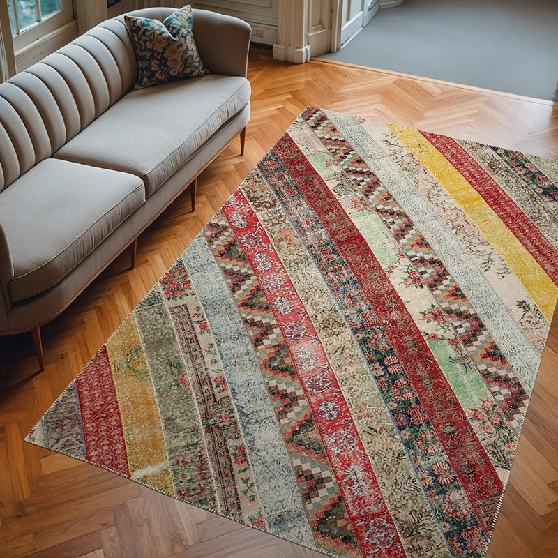 Çok Renkli, Kırmızı Patchwork El Dokuma Halı - 200 cm x 305 cm - K0051213