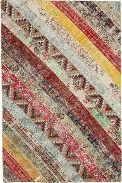 Çok Renkli, Kırmızı Patchwork El Dokuma Halı - 200 cm x 305 cm