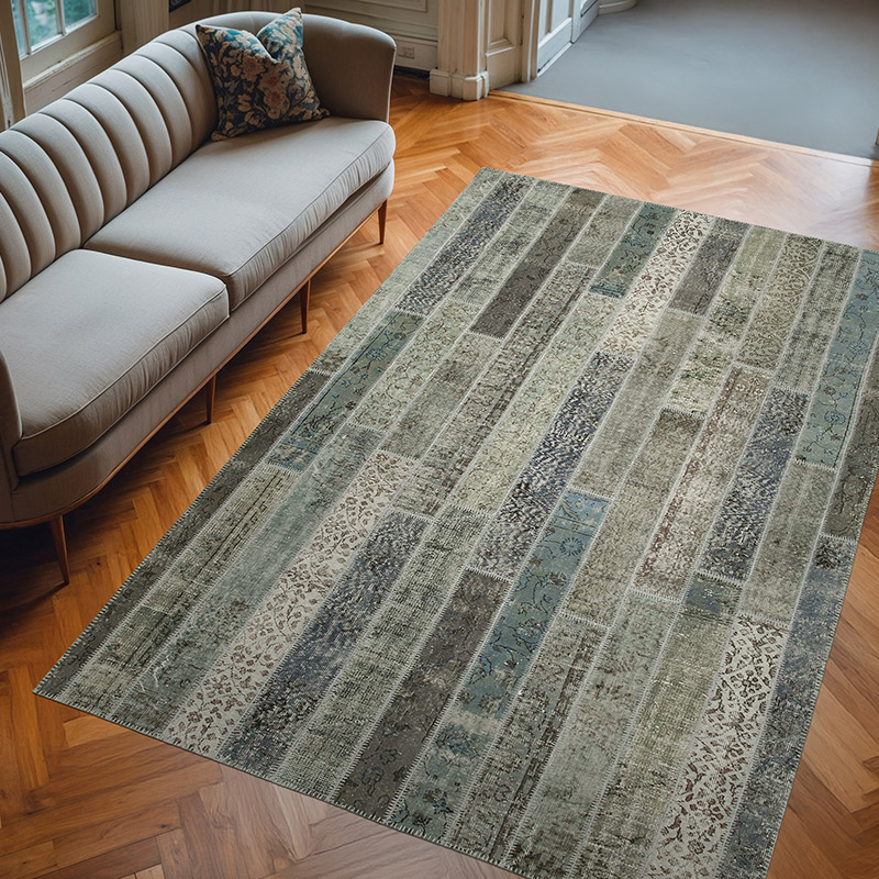 Patchwork Hand-Knotted Turkish Rug - 6' 8" x 10'  (80" x 120") - K0051214