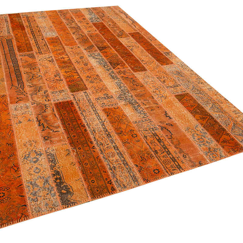 Naranja Alfombra De Retazos Turca Sobre-teñida - 202 cm x 305 cm - K0051218
