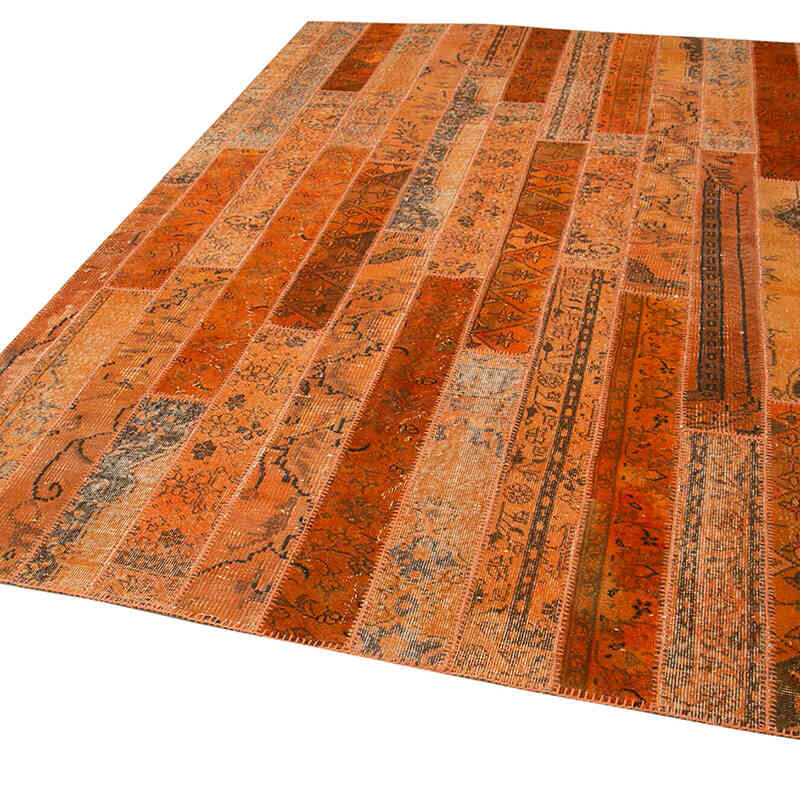 Naranja Alfombra De Retazos Turca Sobre-teñida - 202 cm x 305 cm - K0051218