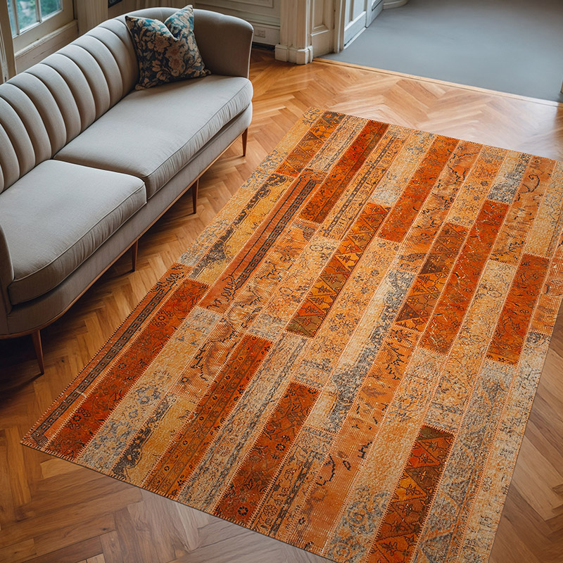 Naranja Alfombra De Retazos Turca Sobre-teñida - 202 cm x 305 cm - K0051218