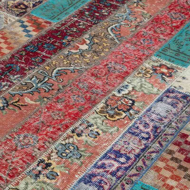 Multicolor, Red Patchwork Hand-Knotted Turkish Rug - 6' 8" x 10' 1" (80" x 121") - K0051220