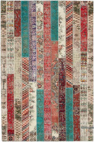 Çok Renkli, Kırmızı Patchwork El Dokuma Halı - 204 cm x 308 cm