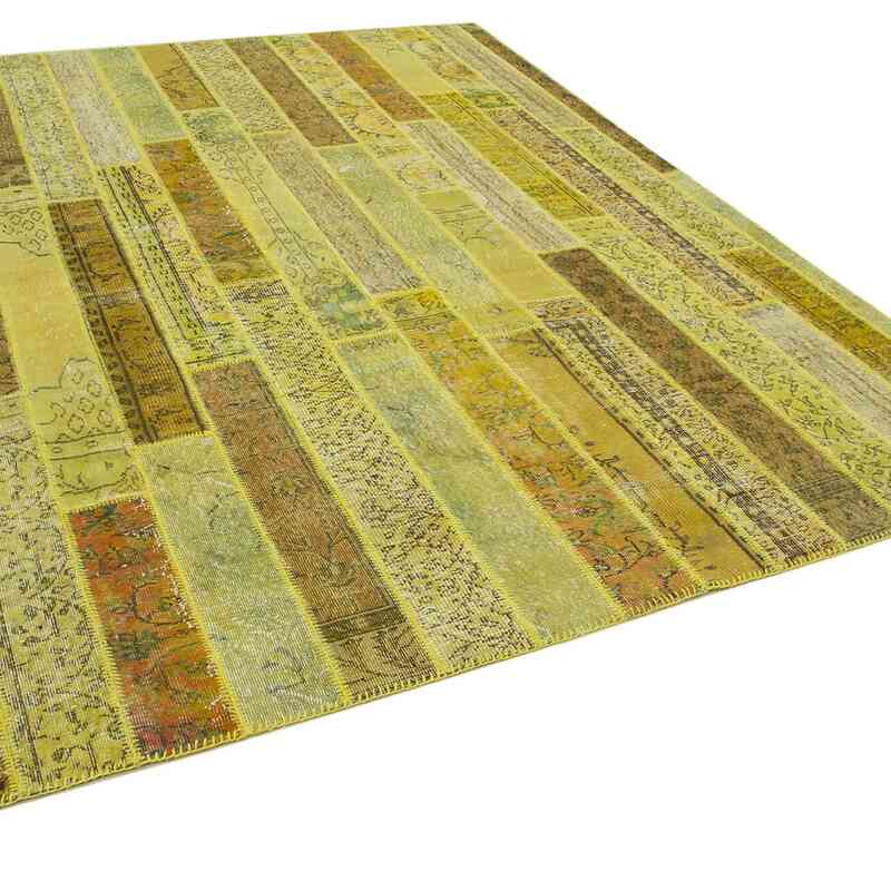 Yellow Patchwork Hand-Knotted Turkish Rug - 8'  x 10' 1" (96" x 121") - K0051225