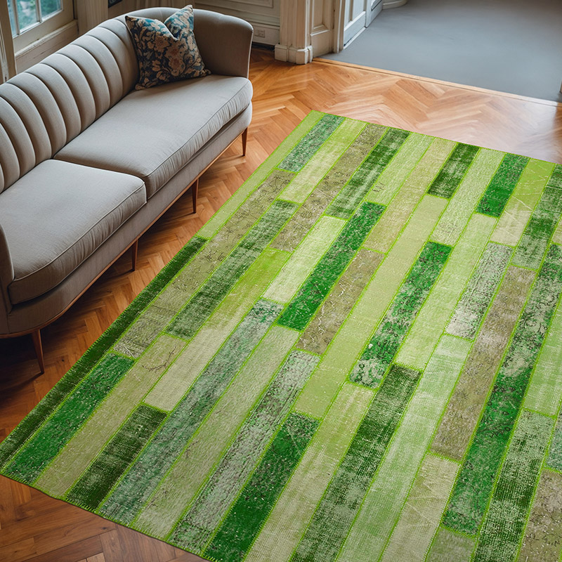 Verde Alfombra De Retazos Turca Sobre-teñida - 247 cm x 307 cm - K0051226