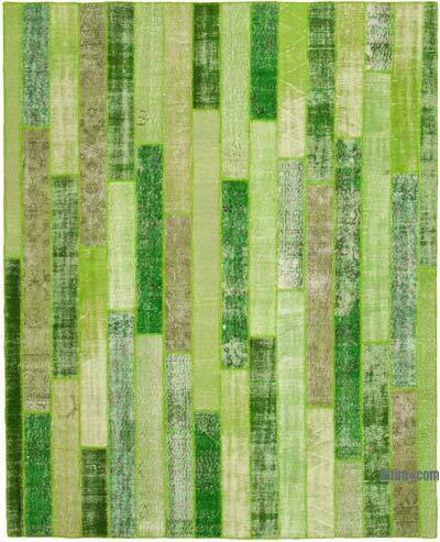 Green Patchwork Hand-Knotted Turkish Rug - 8' 1" x 10' 1" (97" x 121")