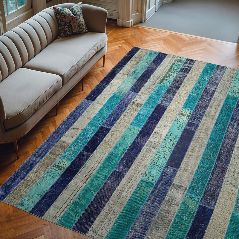 Çok Renkli Boyalı Patchwork Halı - 257 cm x 306 cm - K0051227