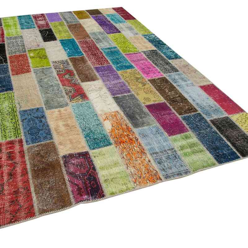 Multicolor Patchwork Hand-Knotted Turkish Rug - 6' 7" x 10'  (79" x 120") - K0051229
